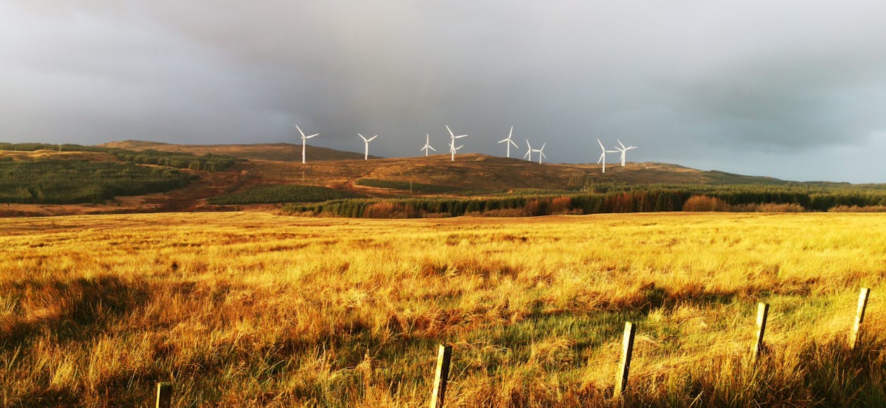 Wind Turbines on Grass Field in the UK