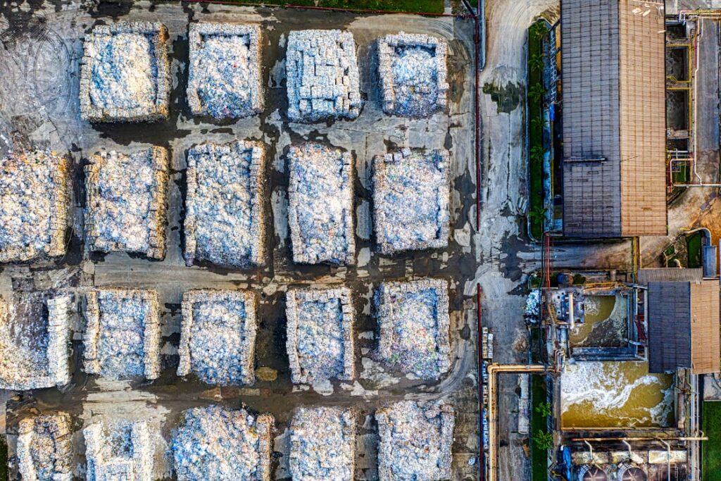 Waste to energy facility with stacked bales of recycled materials